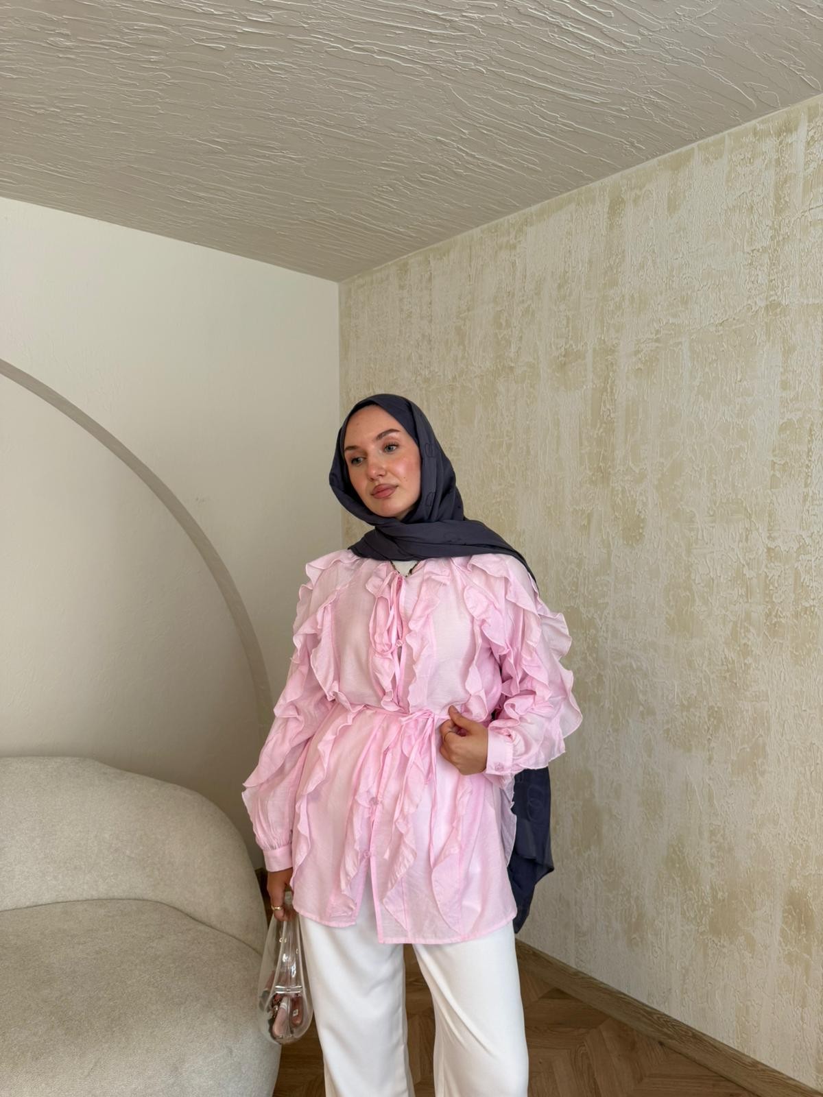 Fırfırlı Gömlek  - Pembe
