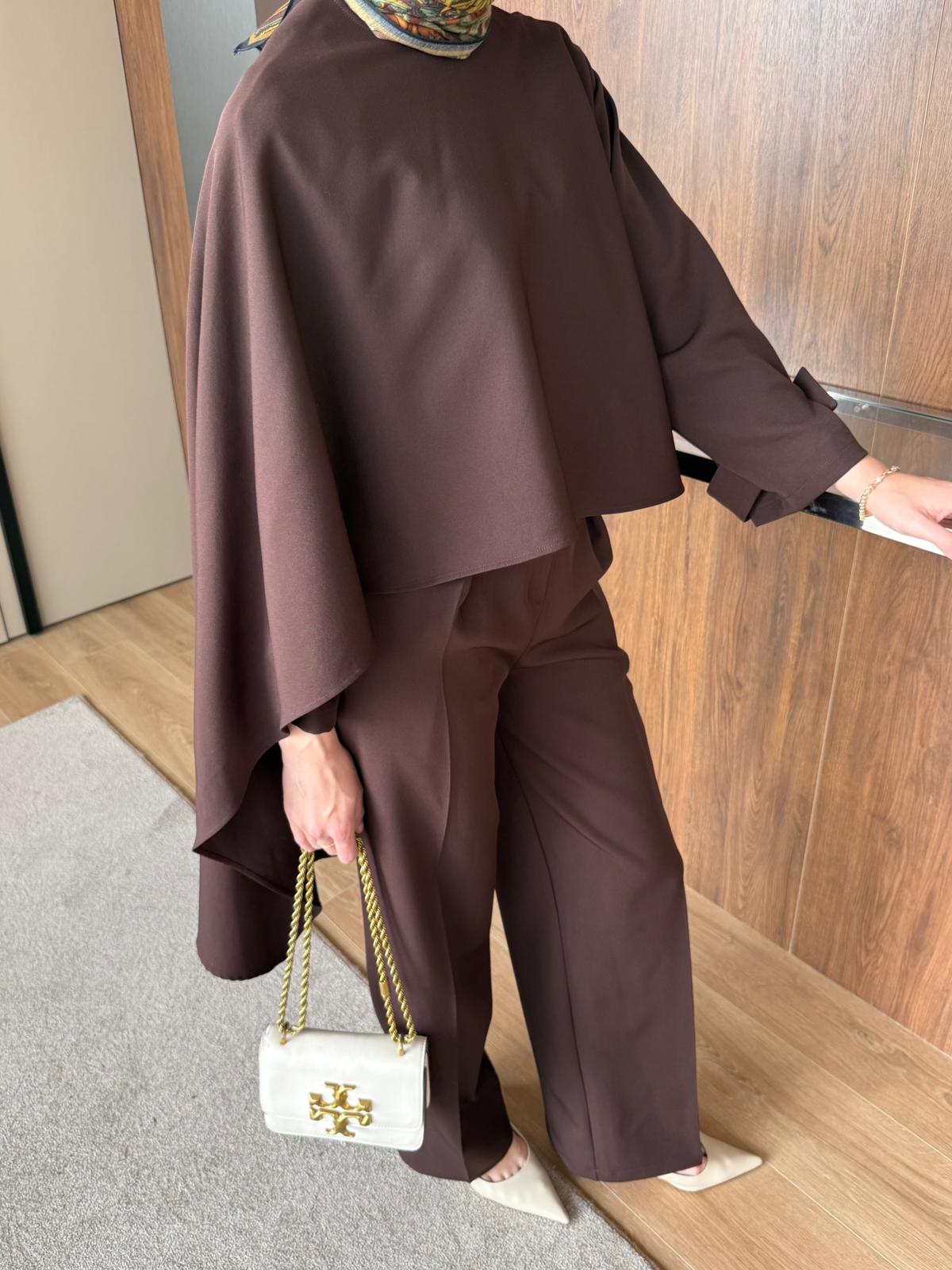 EMMA PELERİNLİ PANTOLON TAKIM  - Kahverengi