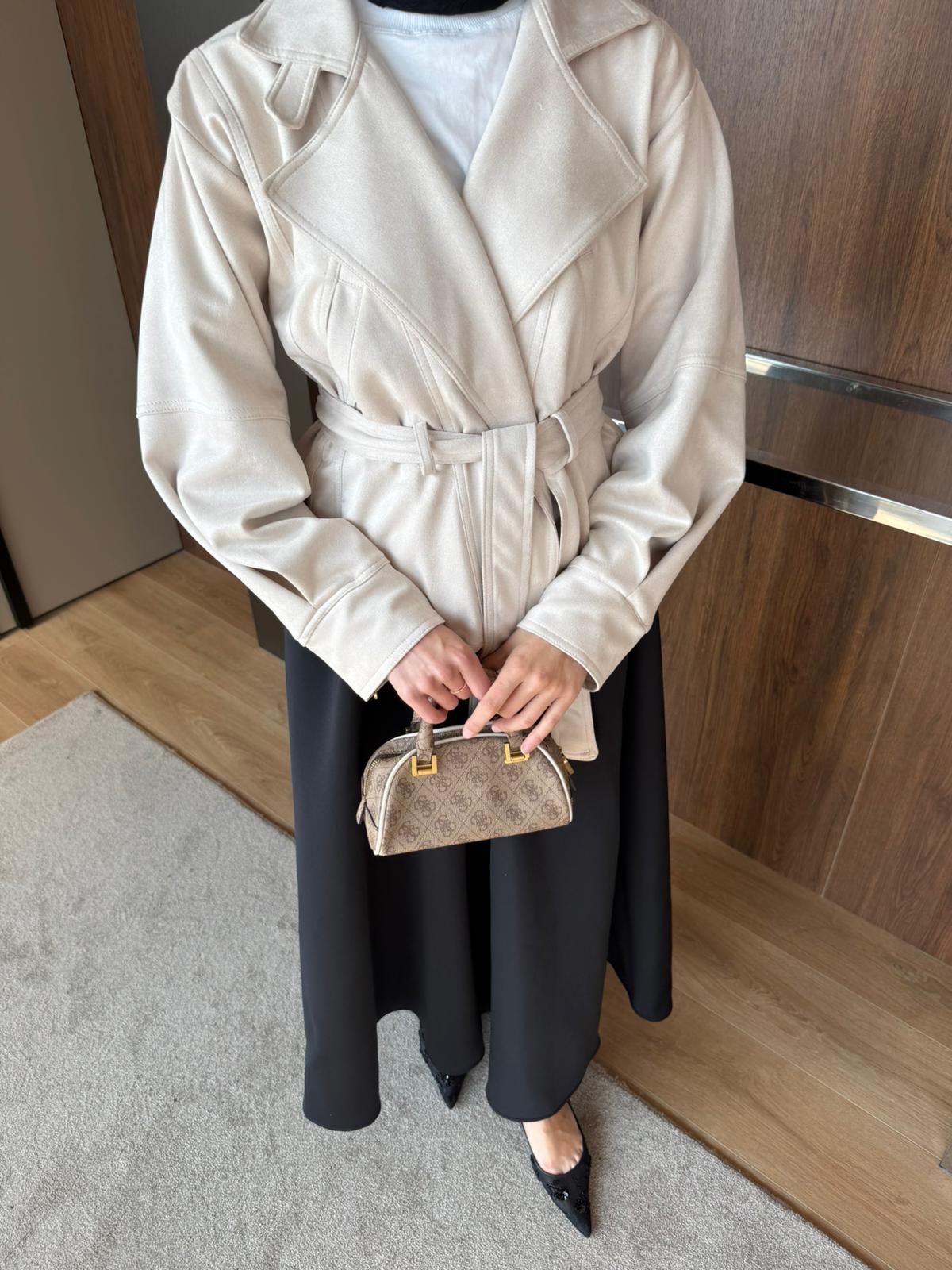 SÜET KISA TRENÇ - Taş Renk