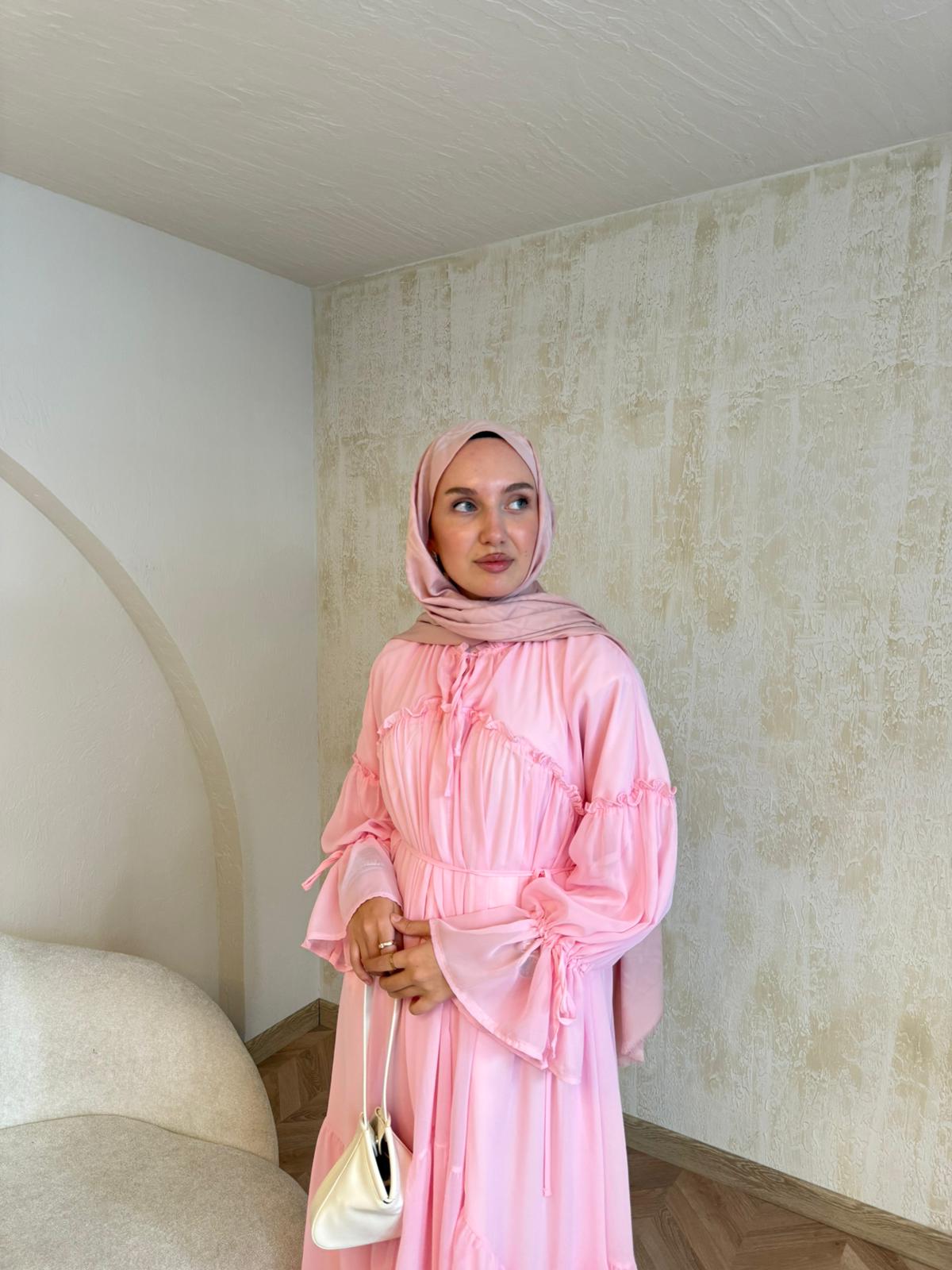 Şifon Astarlı Elbise - Pembe