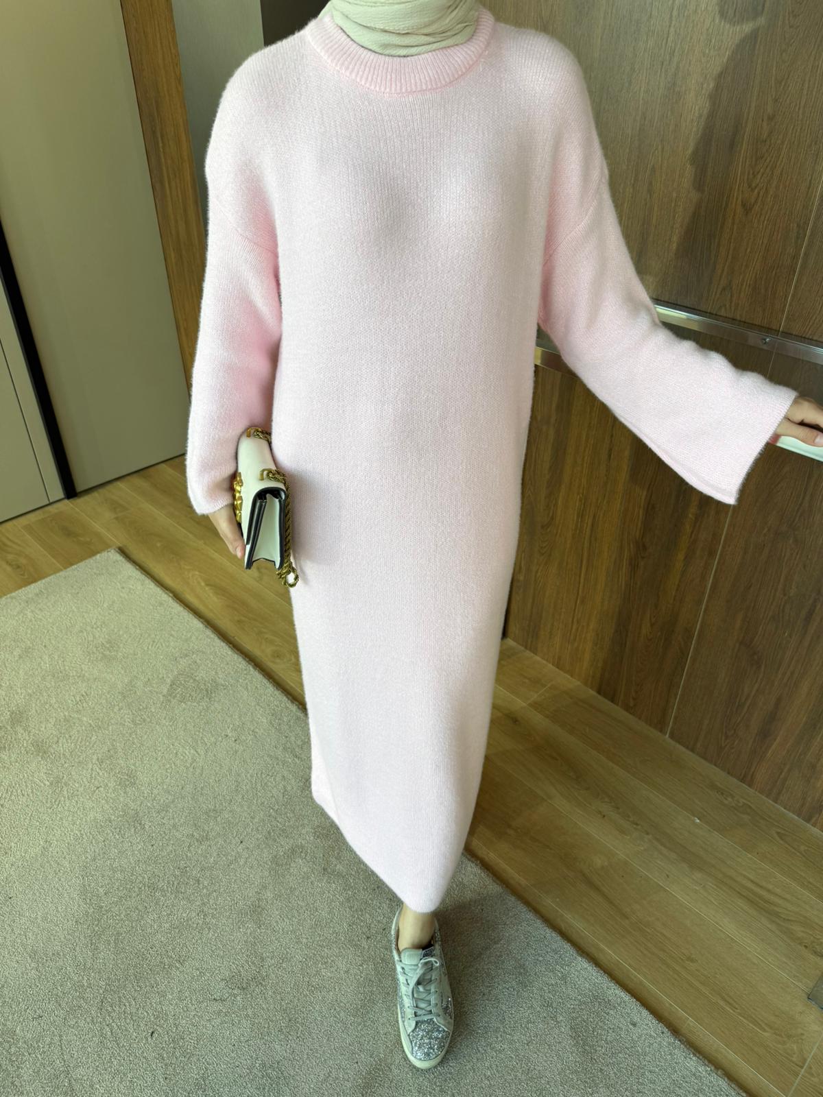 SAKALLI TRİKO ELBİSE  - Pembe