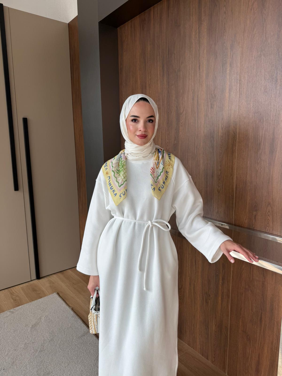 3 İPLİK ŞARDONLU ELBİSE - Beyaz