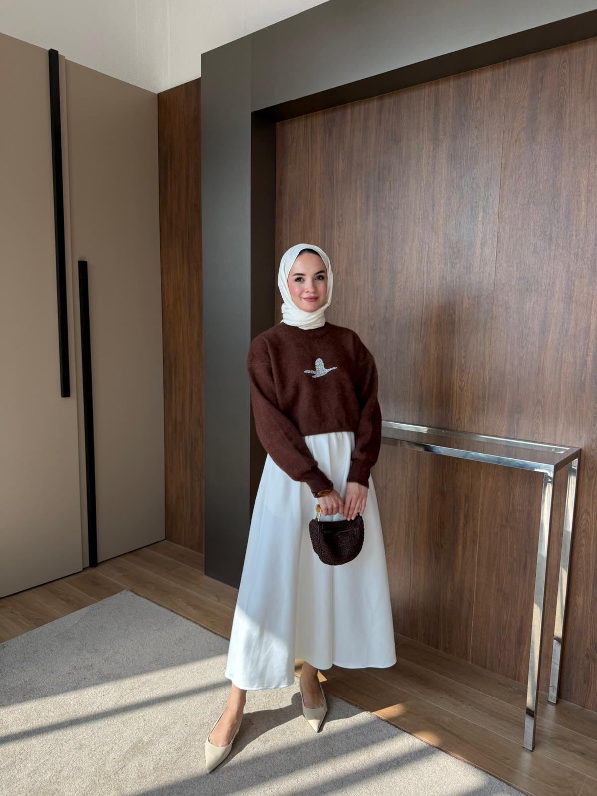 KUŞLU TRİKO KAZAK  - Kahverengi