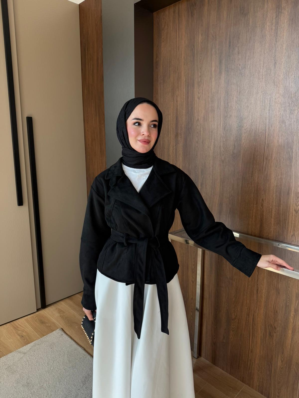 SÜET KISA TRENÇ - Siyah