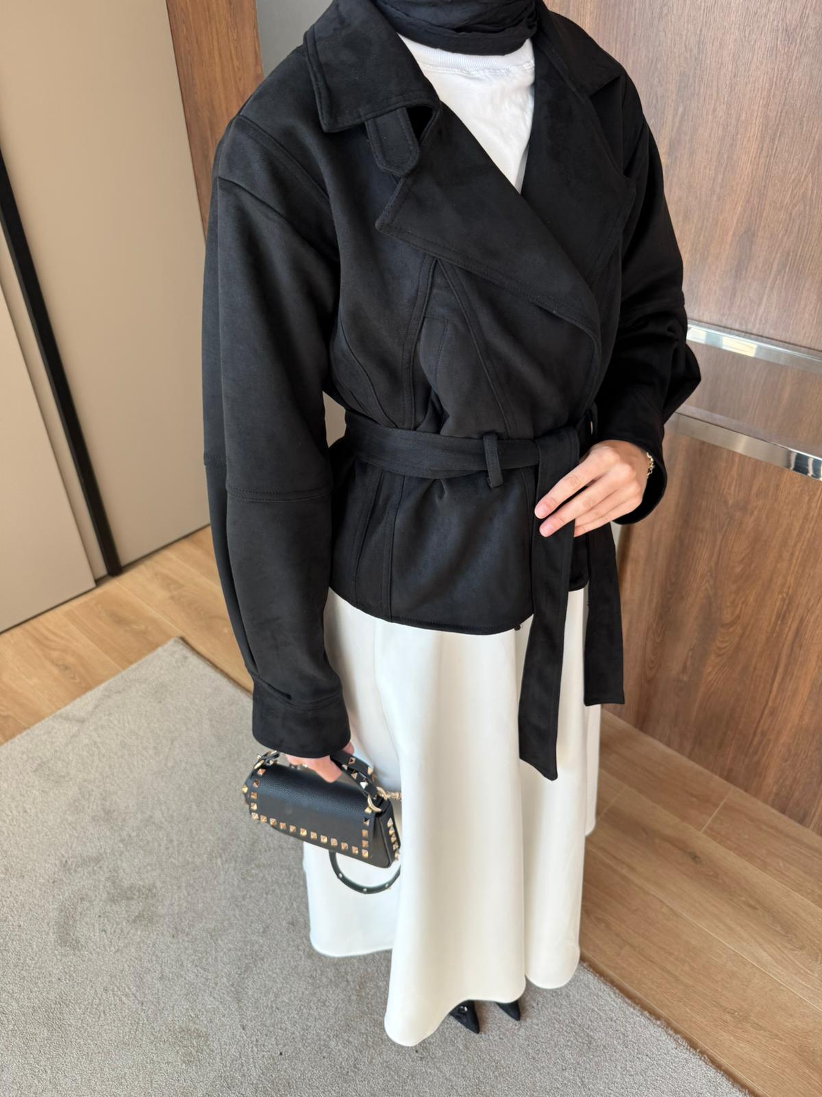 SÜET KISA TRENÇ - Siyah