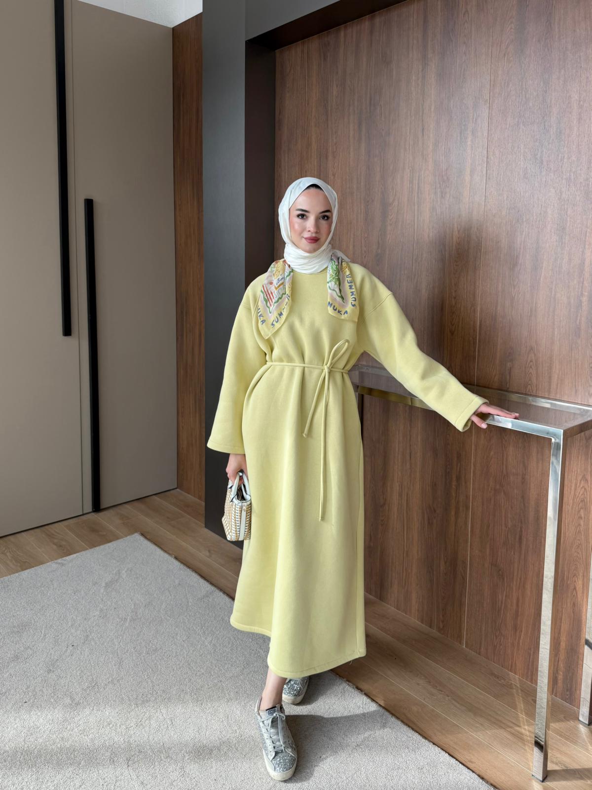 3 İPLİK ŞARDONLU ELBİSE - Sarı