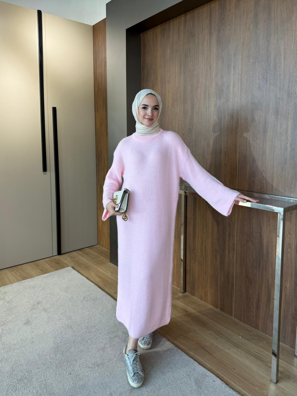 SAKALLI TRİKO ELBİSE  - Pembe