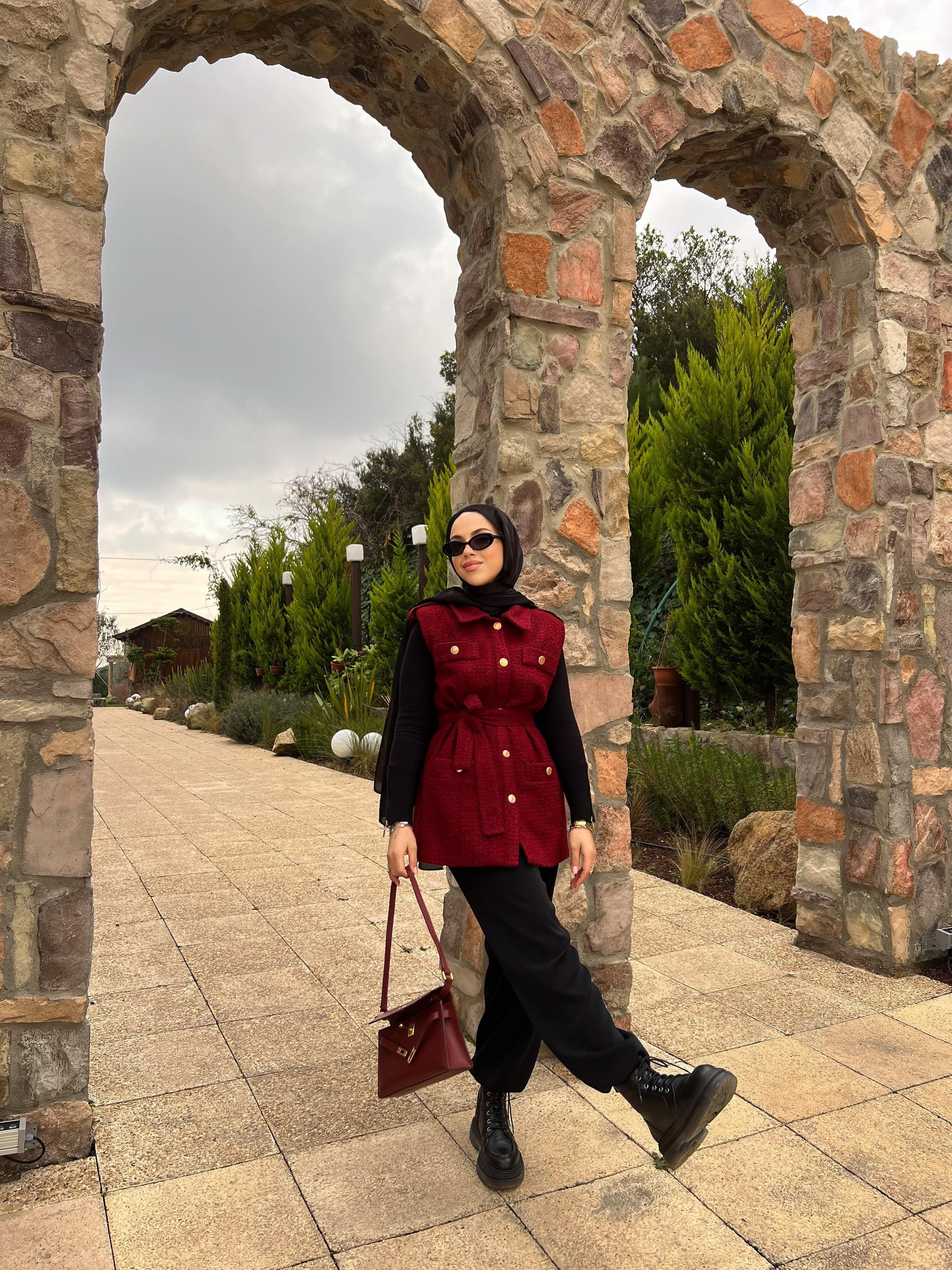 GOLD DÜĞMELİ TÜVİT YELEK - Bordo