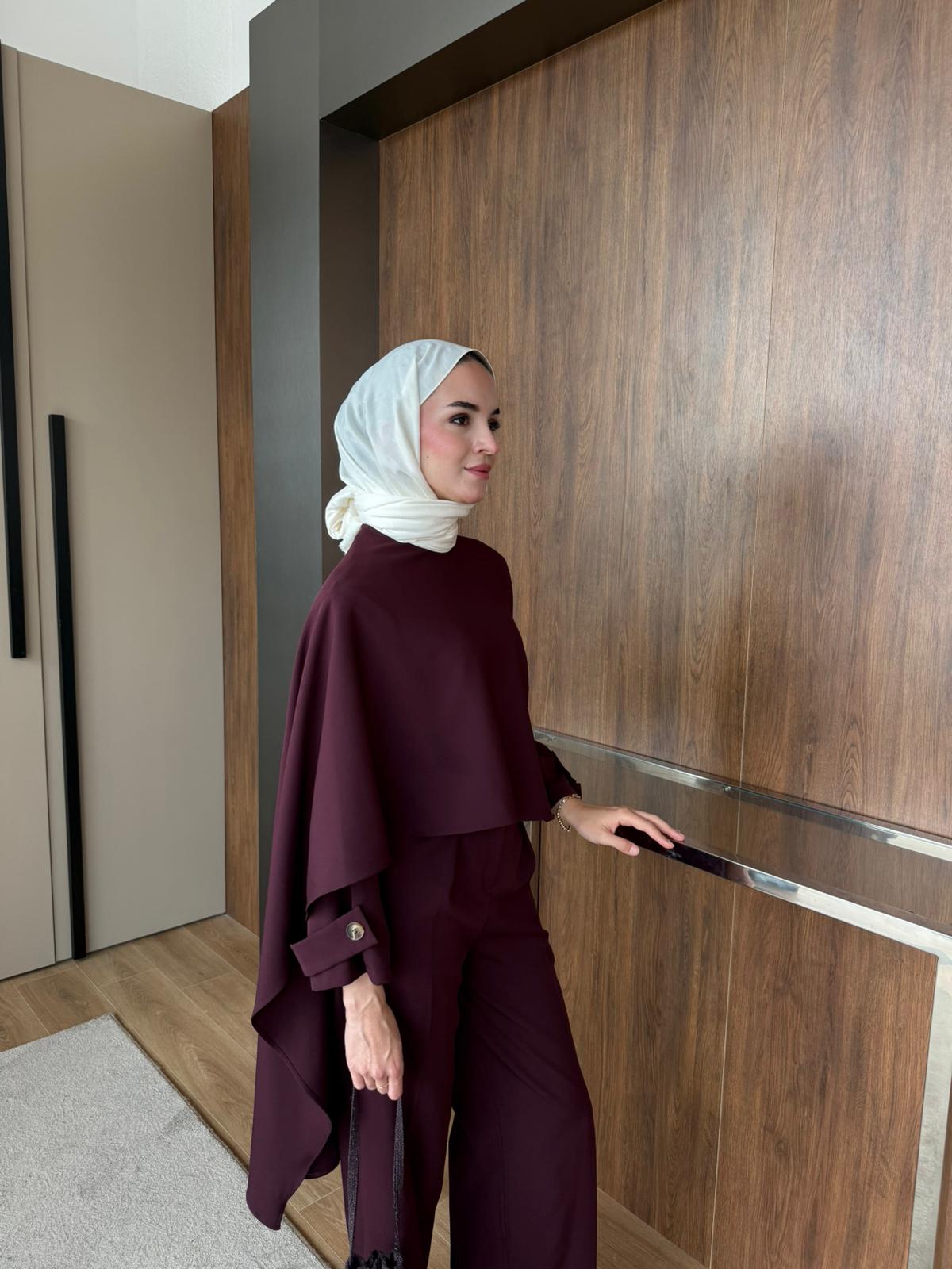 EMMA PELERİNLİ PANTOLON TAKIM  - Bordo