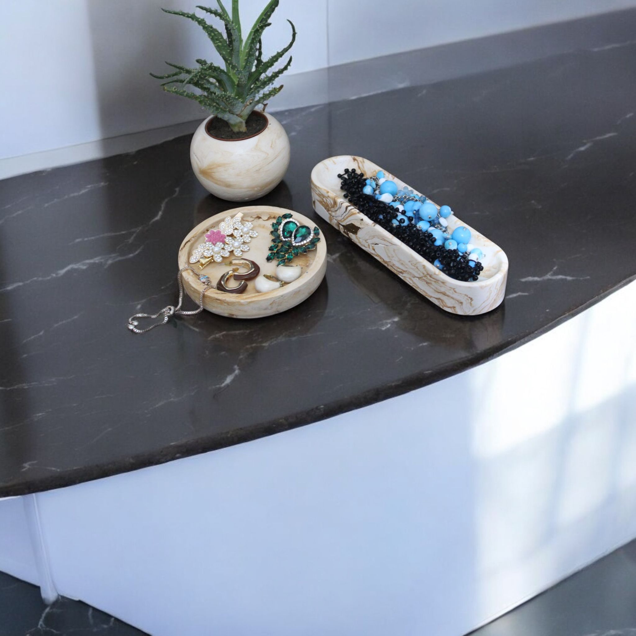 BETON MERMER DESENLİ TAKI ORGANİZER VE SAKSI SETİ