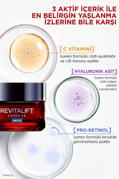L'Oréal Paris Revitalift Lazer X3 Yoğun Yaşlanma Karşıtı Gece Bakım Kremi