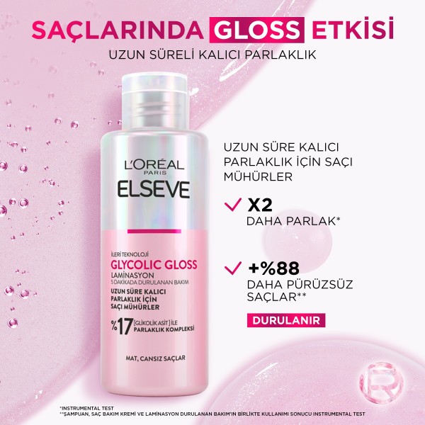L'Oreal Paris Elseve Glycolic Gloss Parlaklığı Saça Mühürleyen Laminasyon 5 Dakikada Durulanan Bakım 200ml