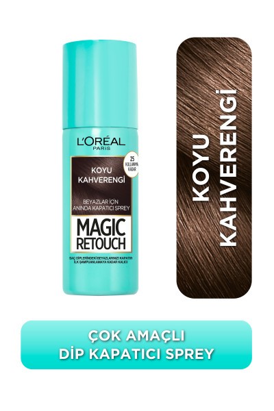 L’Oréal Paris Magic Retouch Beyaz Saçlar İçin Kapatıcı Koyu Kahverengi Saç Spreyi 75 Ml