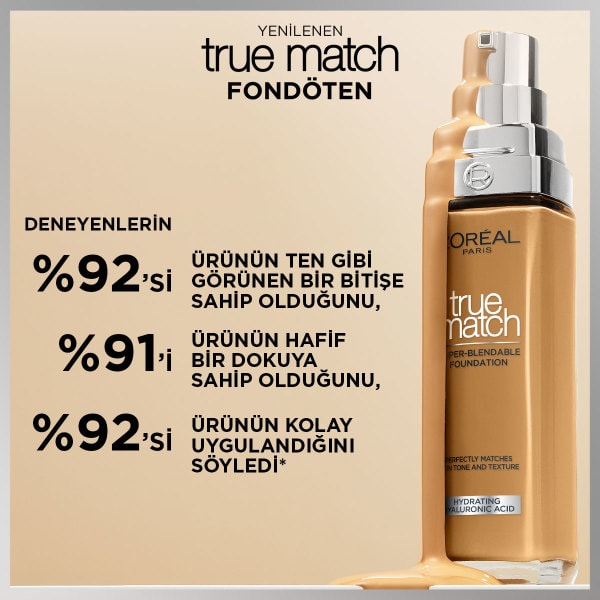 L'Oréal Paris True Match Bakım Yapan Fondöten - 3W Sıcak Alt Ton