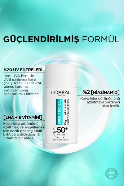 L'Oréal Paris Bright Reveal Spf 50+ Koyu Leke Karşıtı Fluid Günlük Yüz Güneş Kremi 50ml