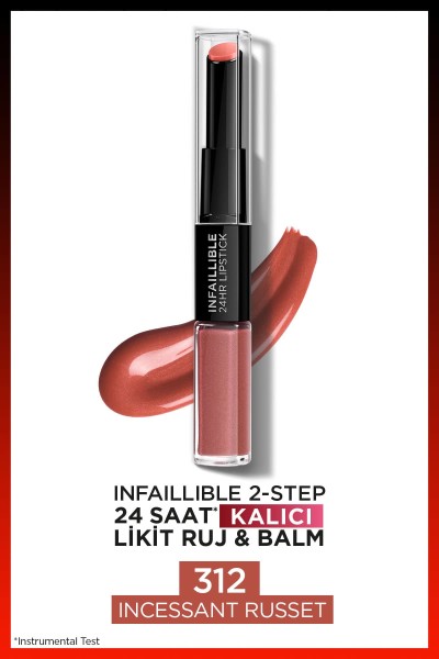 L'Oréal Paris Infaillible 2-Step 24 Saat Kalıcı Likit Ruj & Balm - 312 Incessant Russet