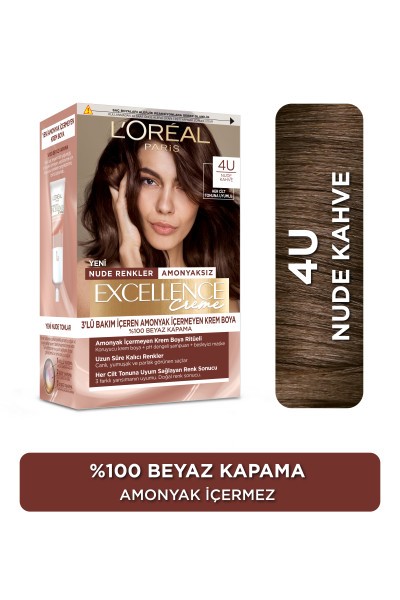 L’Oréal Paris Excellence Creme Nude Renkler Saç Boyası – 4U Nude Kahve