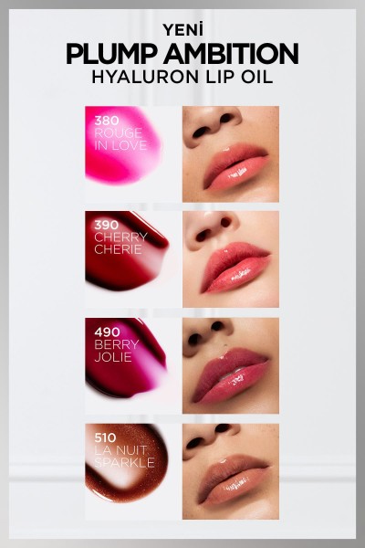 L'Oréal Paris Plump Ambition Hyaluron Lip Oil Besleyici ve Nemlendirici Dudak Parlatıcısı - 390 Cherry Cherie