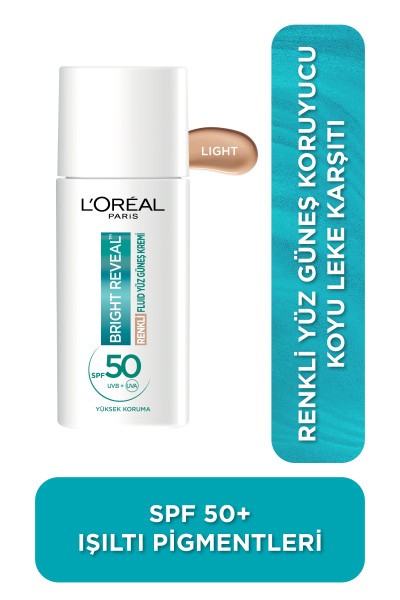 L'Oréal Paris Bright Reveal Spf 50+ Koyu Leke Karşıtı Renkli Fluid Günlük Yüz Güneş Kremi 50ml - Light