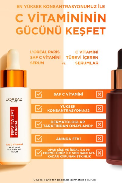 L'Oréal Paris Revitalift Clinical %12 Saf C Vitamini Aydınlatıcı, Ton Eşitleyici, Gözenek Karşıtı Serum 30 ml
