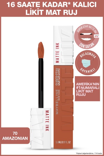Maybelline New York Super Stay Matte Ink Likit Mat Ruj - 70 Amazonian - Kahverengi
