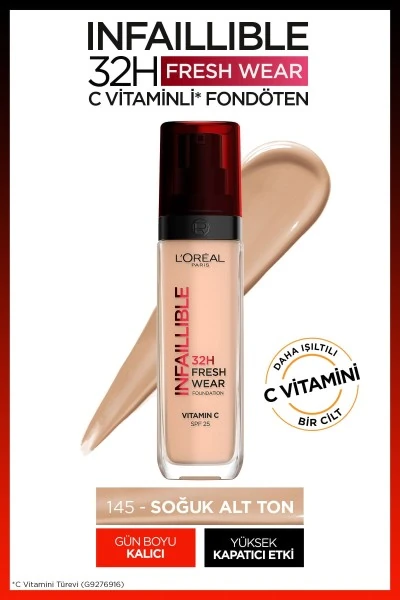 L'Oréal Paris Infaillible 32H Fresh Wear C Vitaminli Fondöten - 145 Rose Beige