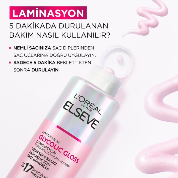 L'Oreal Paris Elseve Glycolic Gloss Parlaklığı Saça Mühürleyen Laminasyon 5 Dakikada Durulanan Bakım 200ml
