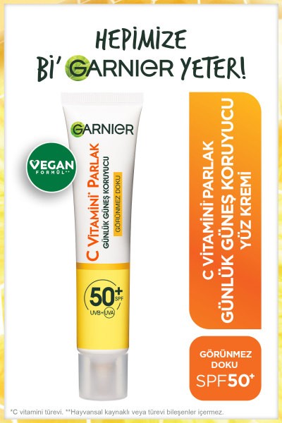Garnier C Vitamini Parlak Günlük UV Korumalı Güneş Yüz Kremi Görünmez Doku SPF50+ 40ml