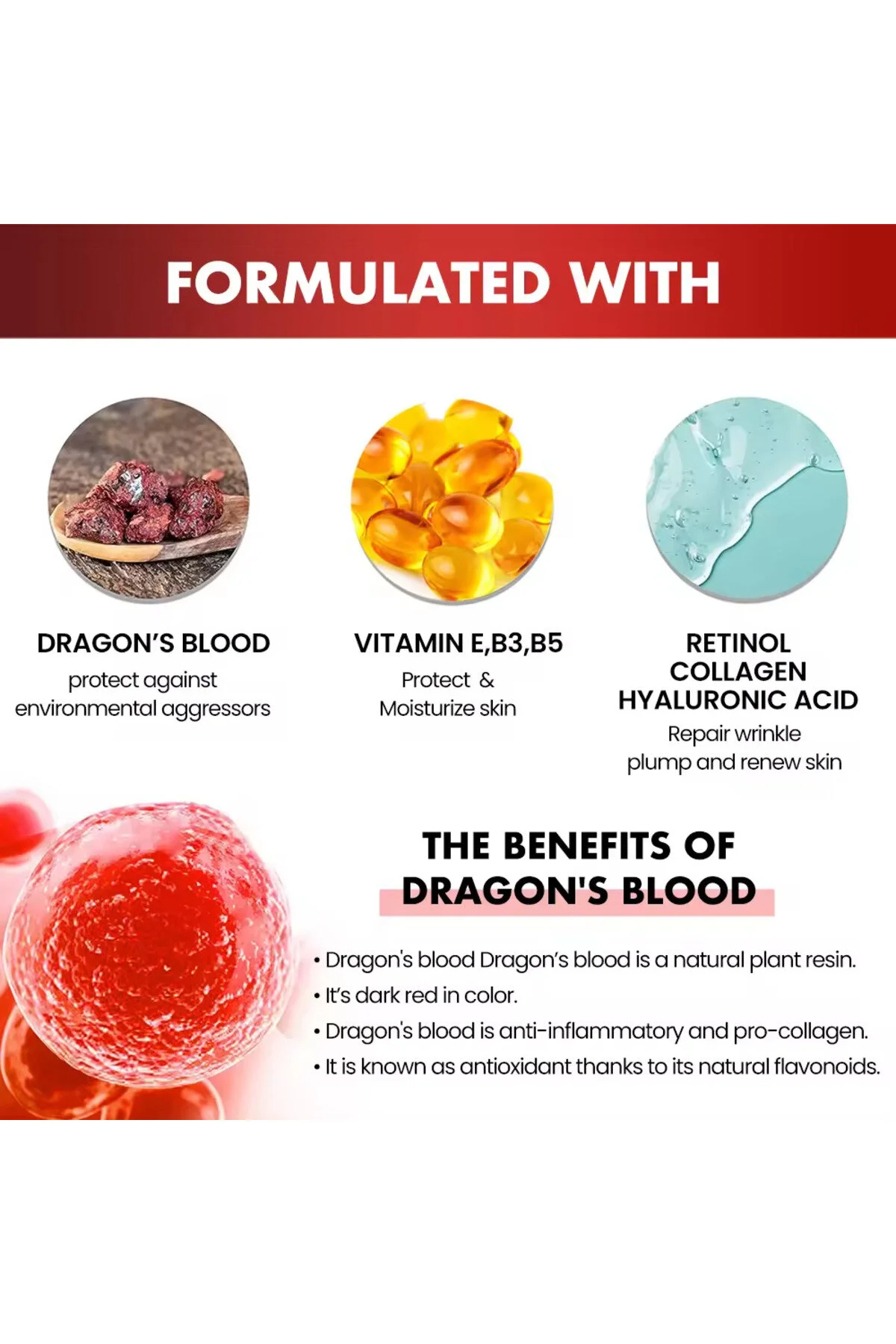 Dragon Blood Krem Ejderha Kanı Bitkisi,Collagen, Vitamin E,B3,B5,Retinol