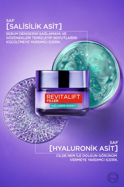 L'Oréal Paris Revitalift Filler Yağlanma Karşıtı Su Bazlı Nemlendirici Jel Krem - Salisilik Asit & Hyaluronik Asit