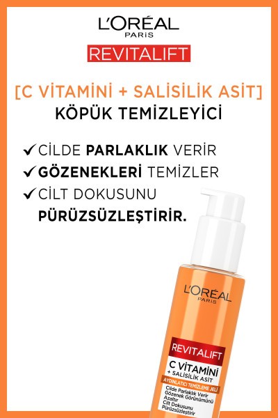 L'Oréal Paris Revitalift Clinical [C vitamini + Salisilik Asit] Gözenek Karşıtı, Aydınlatıcı Temizleme Jeli