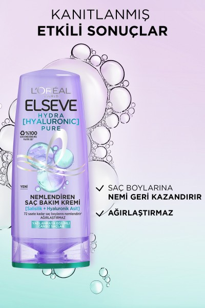 L'Oréal Paris Elseve Hydra [Hyaluronic] Pure Salisilik Asit içeren Yağlanma Karşıtı Nemlendirici Saç Kremi 250ml