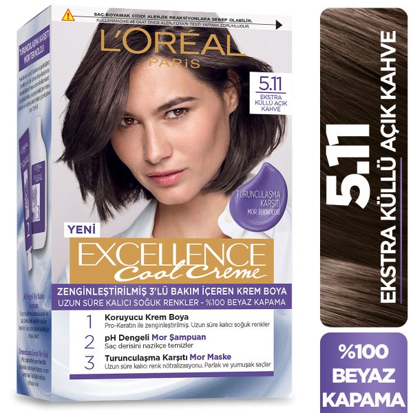 L’Oréal Paris Excellence Cool Creme 5.11 Ekstra Küllü Açık Kahve Saç Boyası