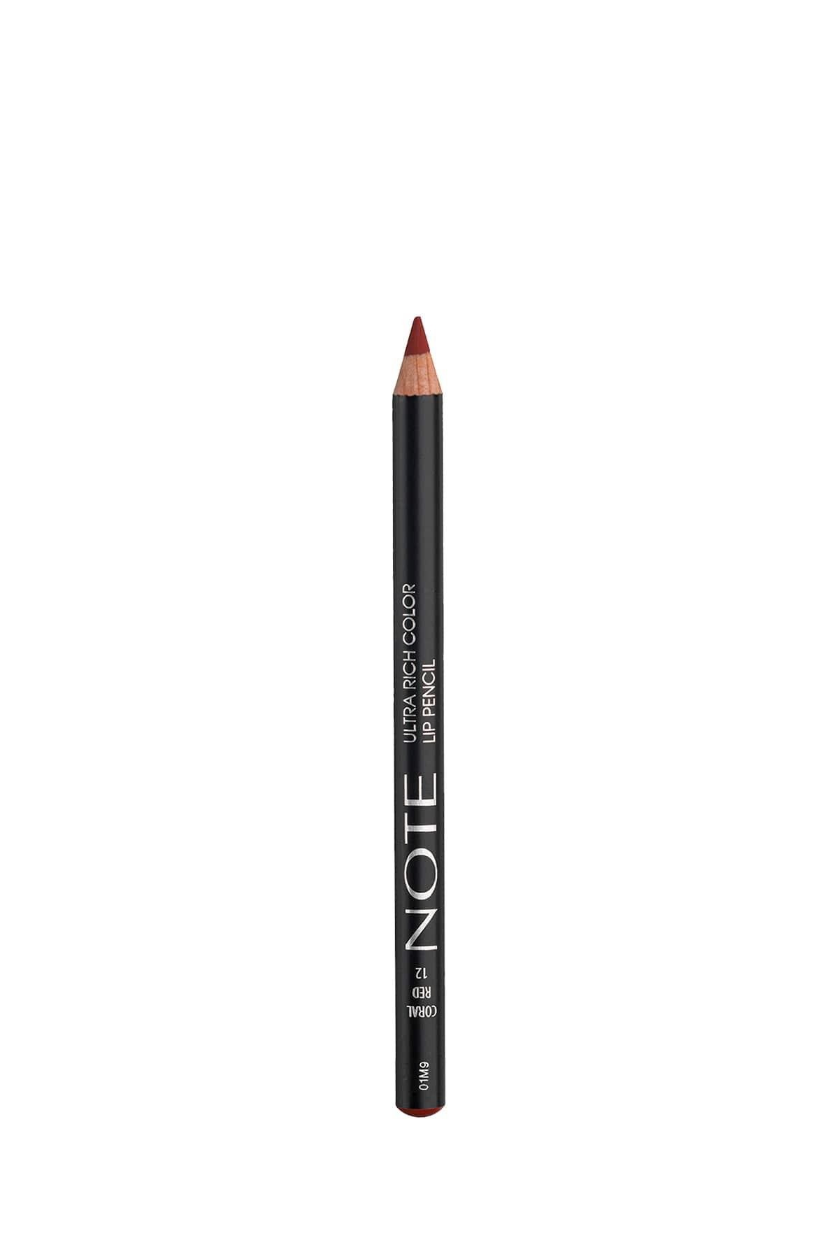 Note Ultra Rich Color Lip Pencil 12 Coral Red Dudak Kalemi - Kırmızı