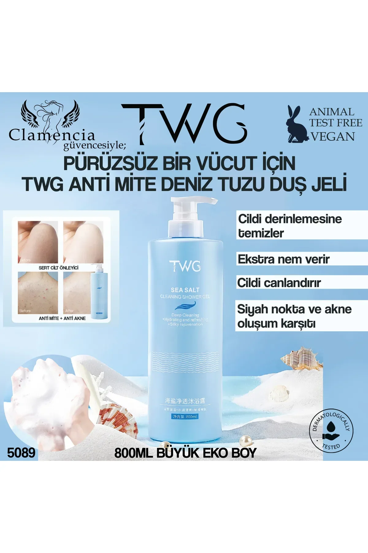 Anti Mite Deniz Tuzu Duş Jeli 800ml