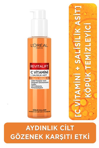 L'Oréal Paris Revitalift Clinical [C vitamini + Salisilik Asit] Gözenek Karşıtı, Aydınlatıcı Temizleme Jeli
