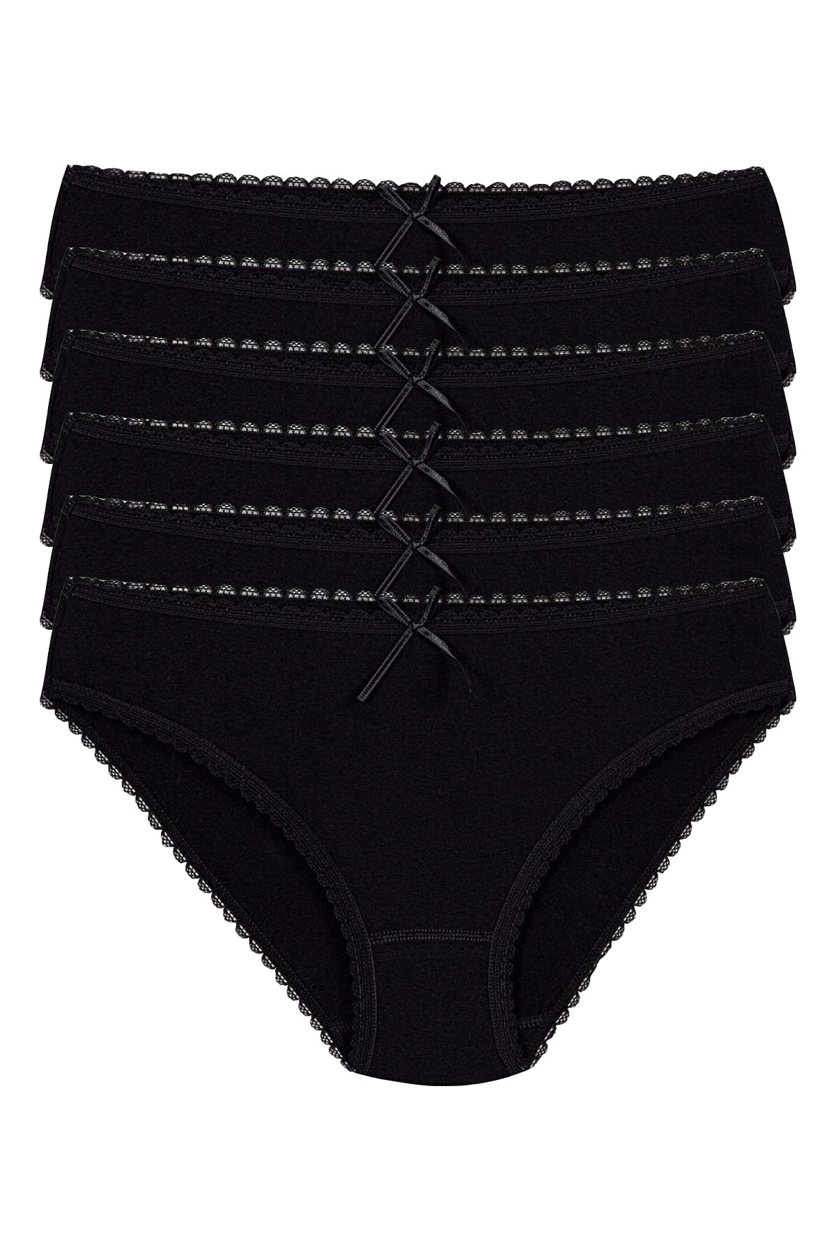 Kadın Siyah 6'lı Paket Modal Dantelli Bikini Külot