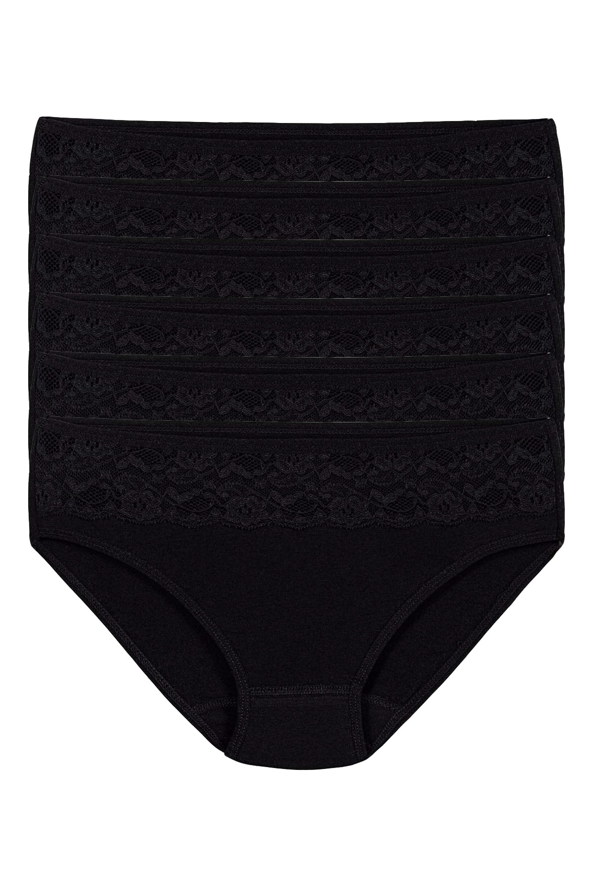 Kadın Siyah 6'lı Paket Likralı Beli Dantelli Bikini Külot