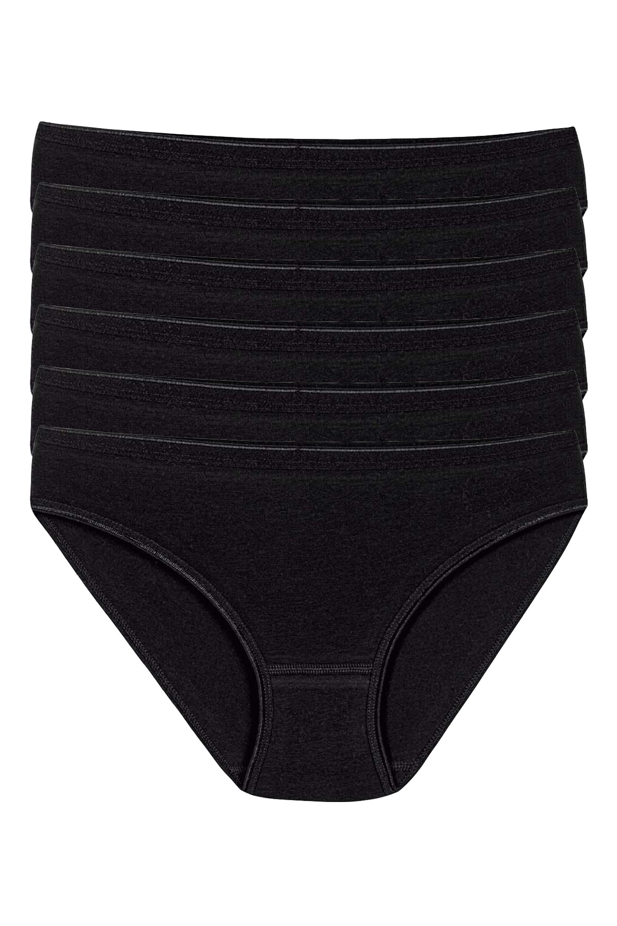 Kadın Siyah 6'lı Paket Likralı İz Yapmaz Bikini Külot