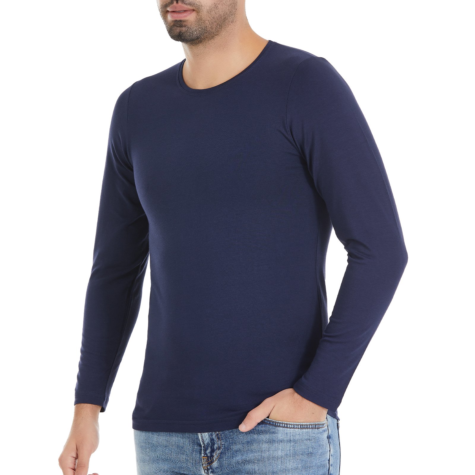 Erkek Lacivert O-Yaka Uzun Kollu Modal T-Shirt