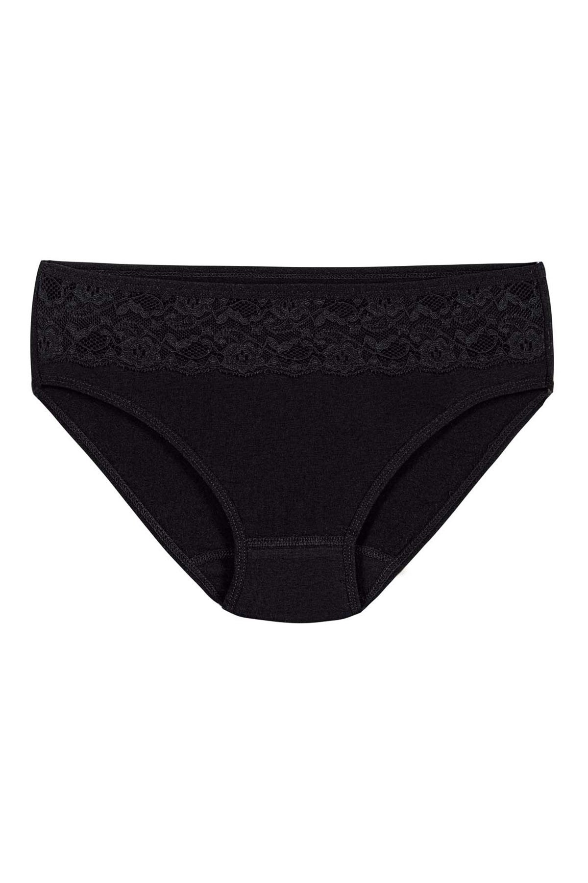 Kadın Siyah 6'lı Paket Likralı Beli Dantelli Bikini Külot
