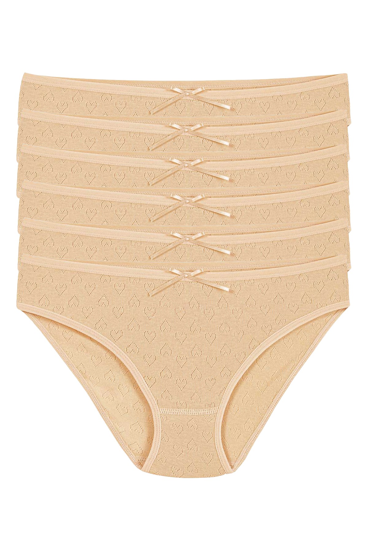 Kadın Ten 6'lı Paket %100 Pamuk Kalpli Bikini Külot