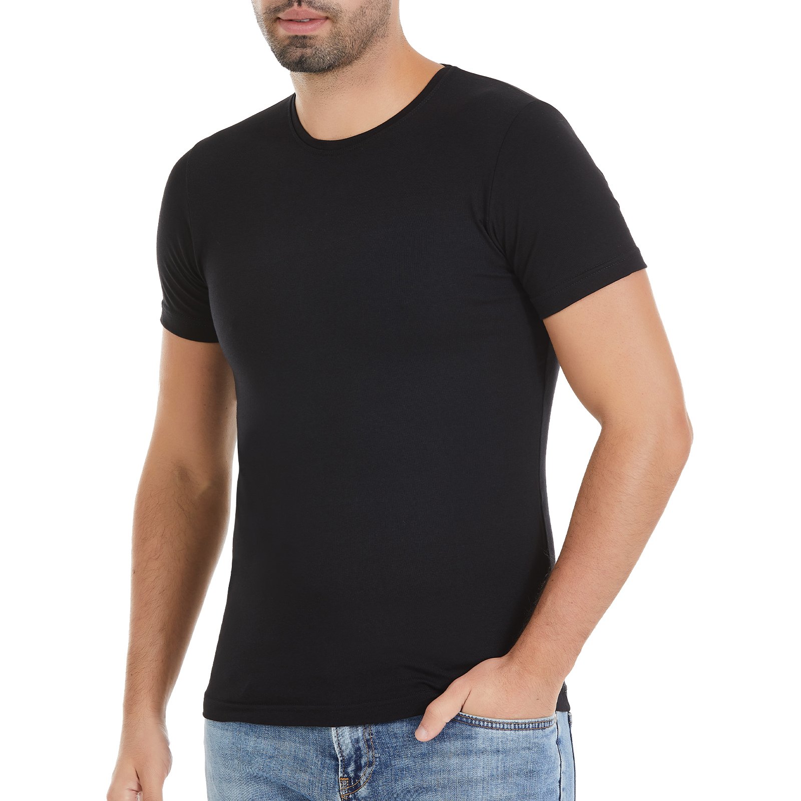Erkek Siyah O-Yaka Kısa Kollu Modal T-Shirt