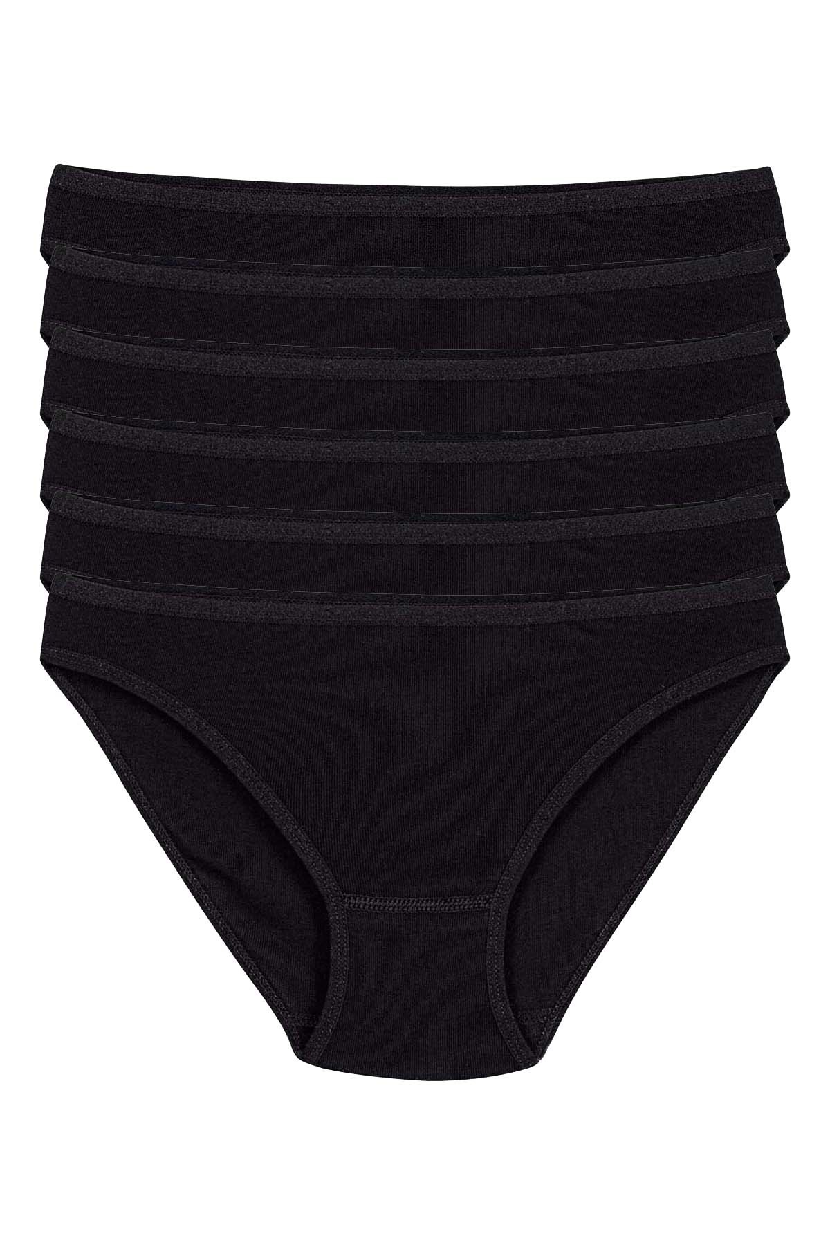 Kadın Siyah 6'lı Paket %100 Pamuk Bikini Külot