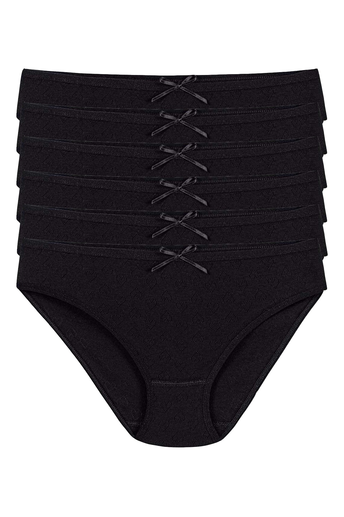 Kadın Siyah 6'lı Paket %100 Pamuk Kalpli Bikini Külot