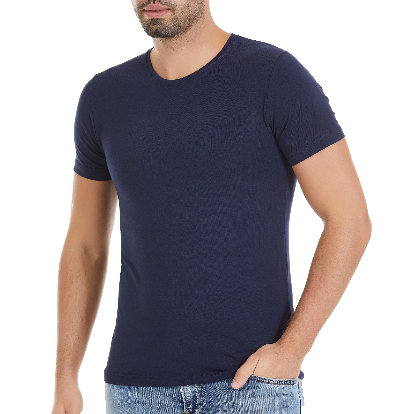 Erkek Lacivert O-Yaka Kısa Kollu Modal T-Shirt