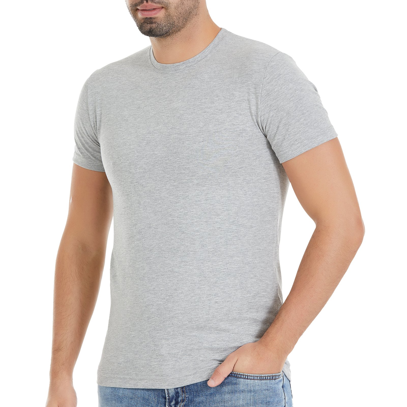Erkek Gri O-Yaka Kısa Kollu Likralı T-Shirt