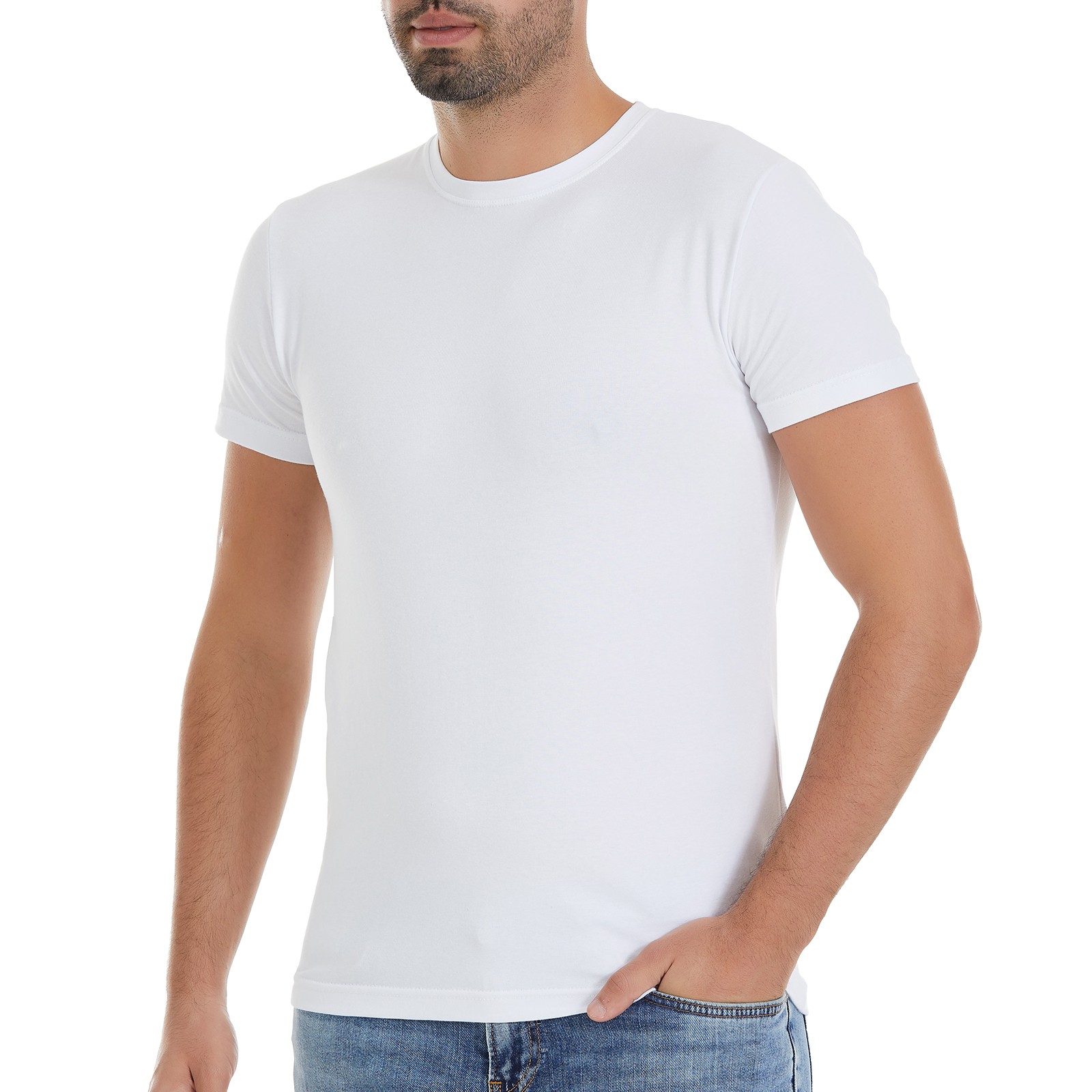 Erkek Beyaz O-Yaka Kısa Kollu Bambu T-Shirt