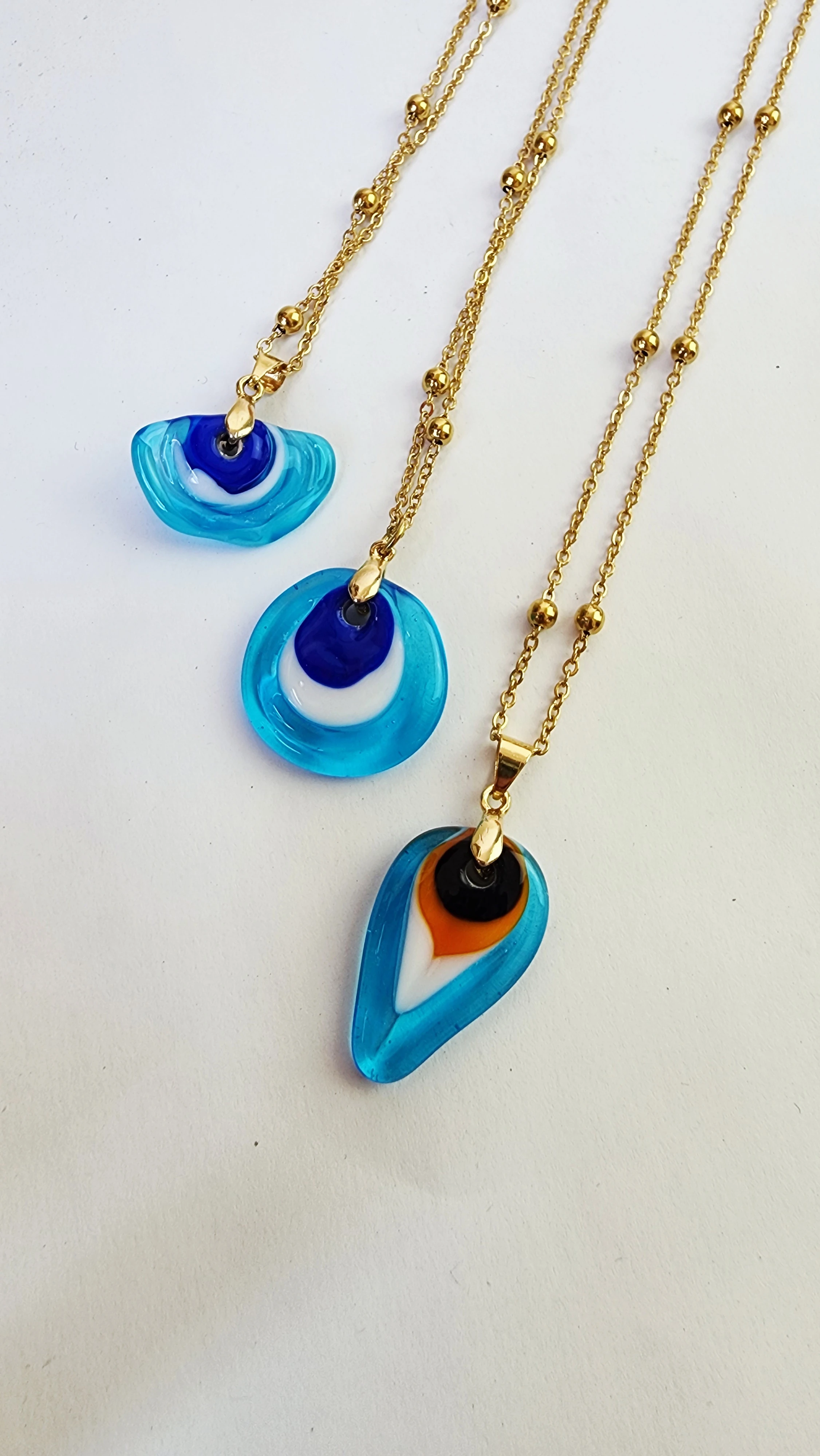 Çelik Zincir El Yapımı Cam Kolye Ucu