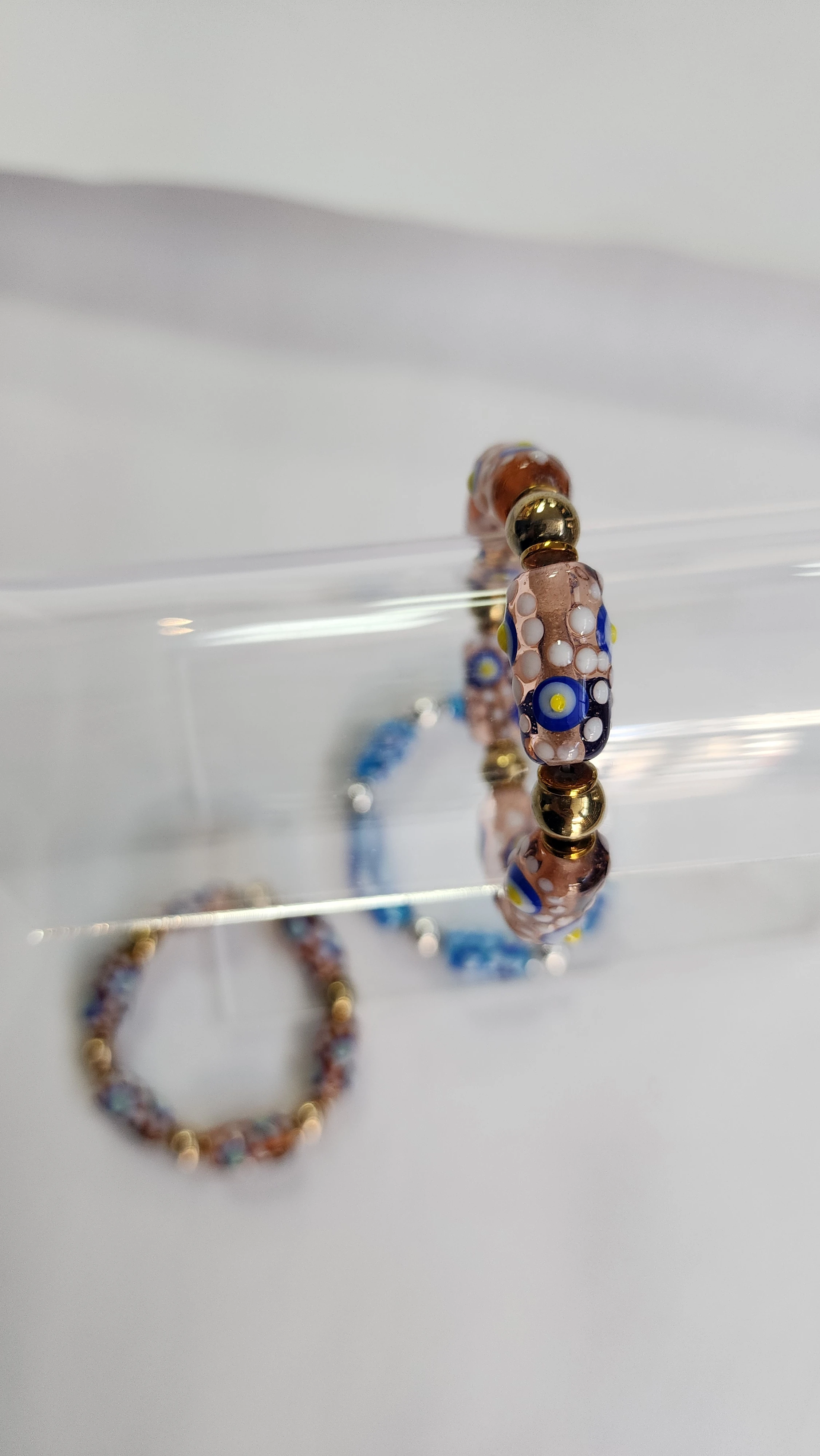 Etnik Desen Toz Pembe Cam Bileklik